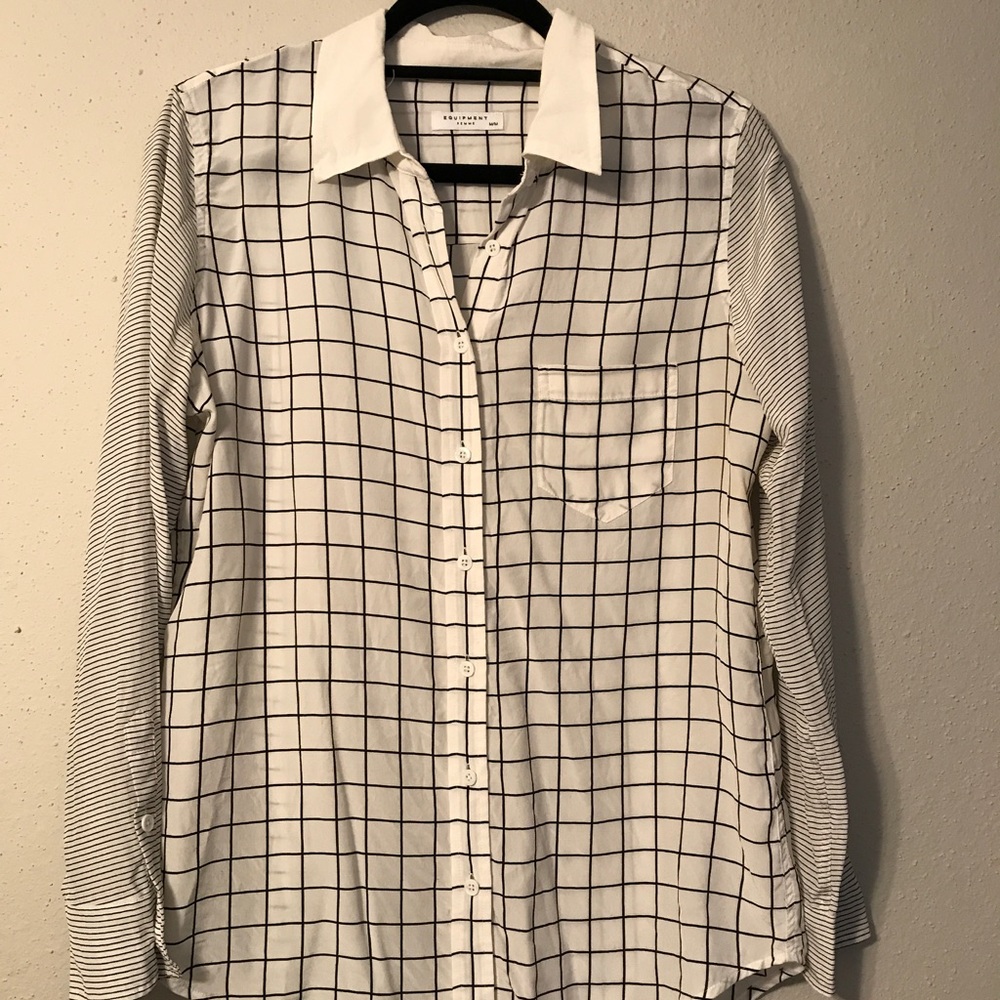 Equipment black/white stripe button down shirt